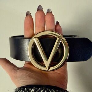 Valentino Black Belt with Gold Lettering